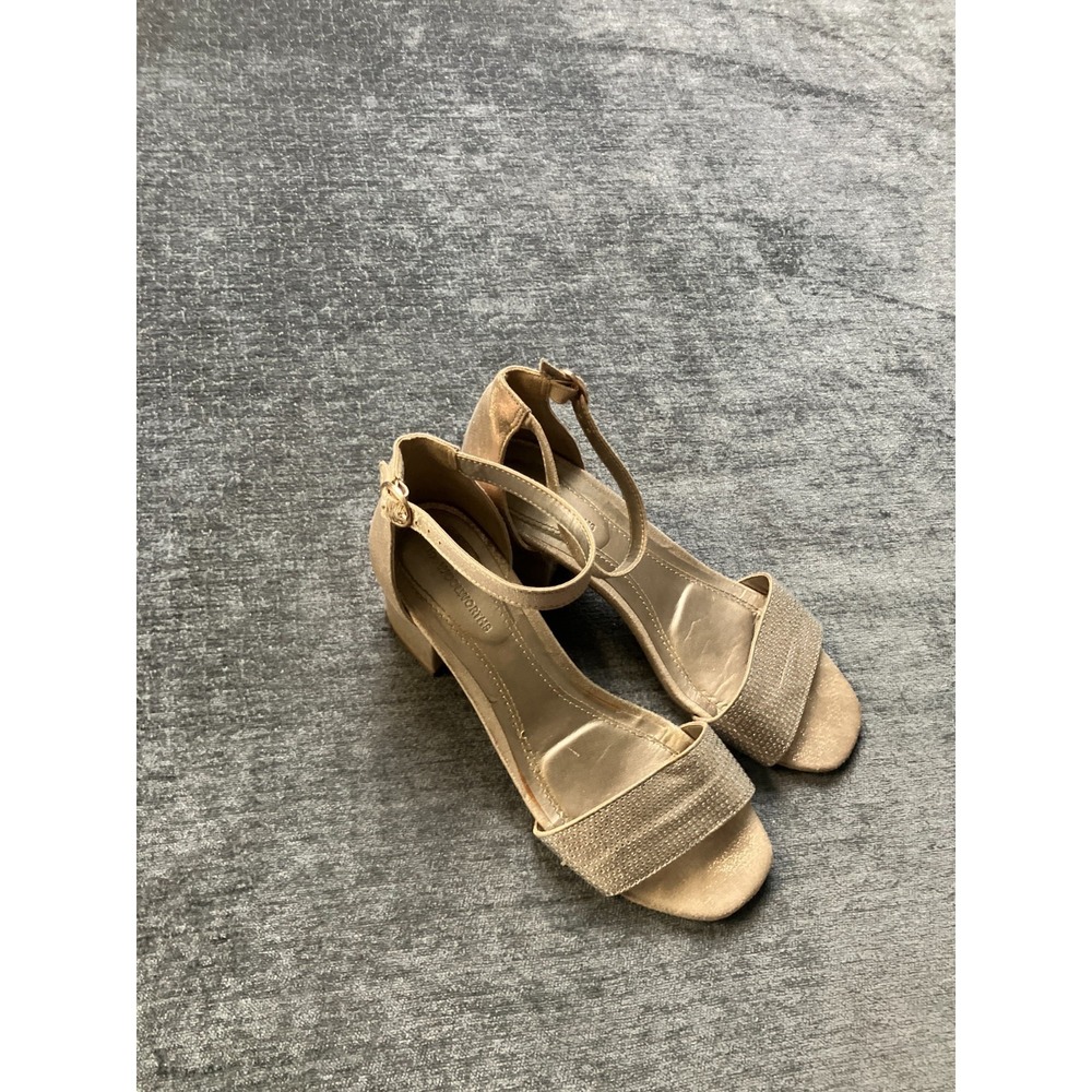 Woolworths Womens Us 5 Sandals Gold Rhinestone Square Toe Ankle Strap Block Heel